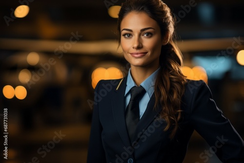 Female flight attendant. Top professions concept. Portrait with selective focus and copy space © top images
