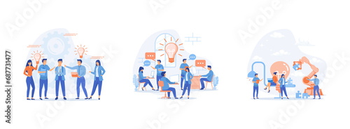 Brainstorm, online assistant at work, brainstorming, business concept for teamwork. Brainstorming set flat vector modern illustration 