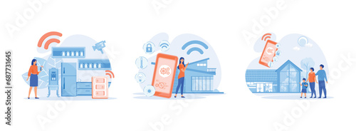 Smart home, smart living environment, Smart home app with control system. Smart home set flat vector modern illustration  