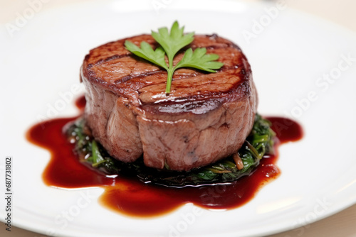 Tenderloin steak in plate close-up