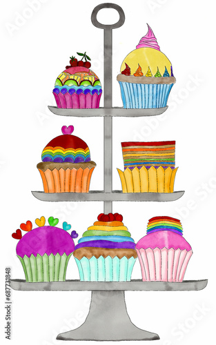 Cupcakes on a tiered tray, LHBTI theme