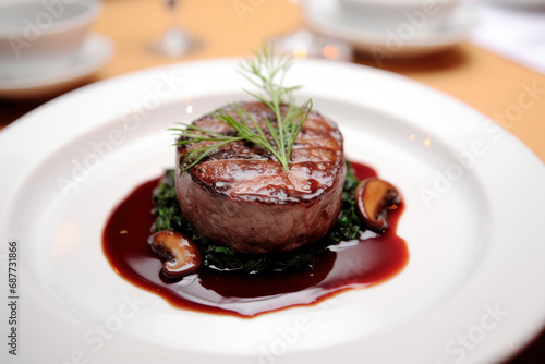 Fototapeta Naklejka Na Ścianę i Meble -  Tenderloin steak in plate close-up
