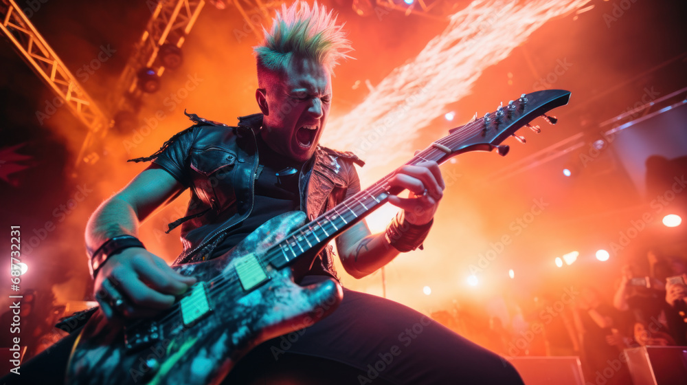 Obraz premium Passionate rock star performing on the stage