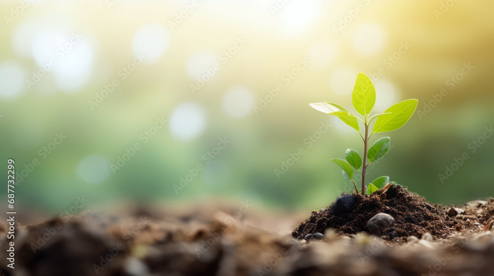A tiny seedling breaks through the earth's surface, emerging into the light - Generative AI A tiny seedling breaks through the earth's surface, emerging into the light - Generative AI