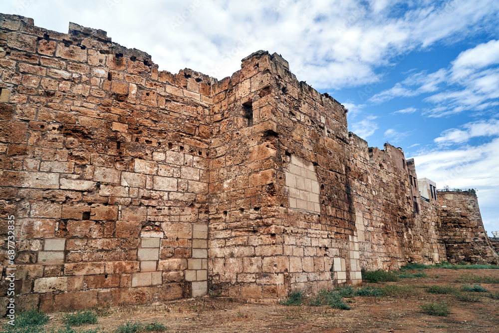 Fragment of stone, medieval defensive walls in the city of Chania on the island of Crete