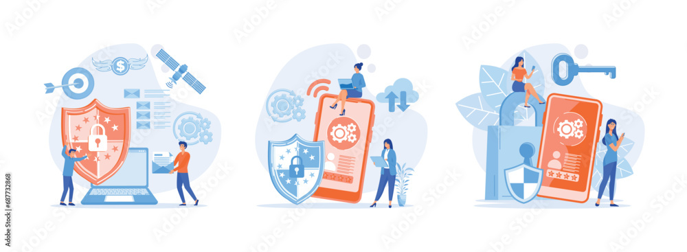 Data protection Concept, Data security and privacy and internet security. Data protection set flat vector modern illustration   - obrazy, fototapety, plakaty 