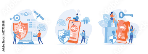 Data protection Concept, Data security and privacy and internet security. Data protection set flat vector modern illustration  