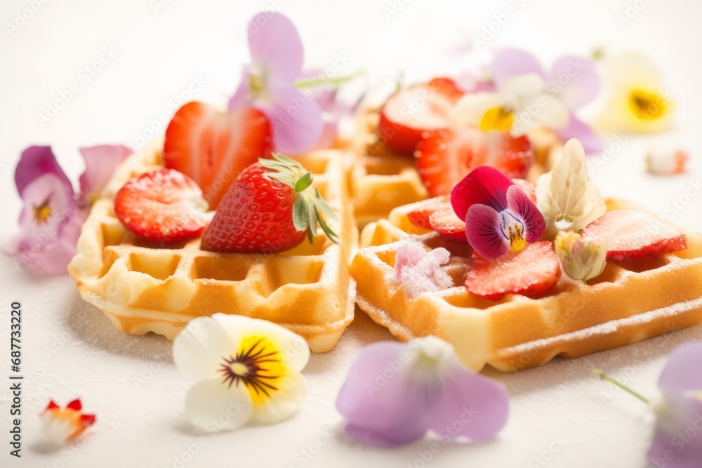Homemade heart shape waffle decorated with berries. Generative AI Homemade heart shape waffle decorated with berries. Generative AI