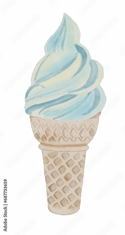 Ice cream cone, watercolor illustration Ice cream cone, watercolor illustration