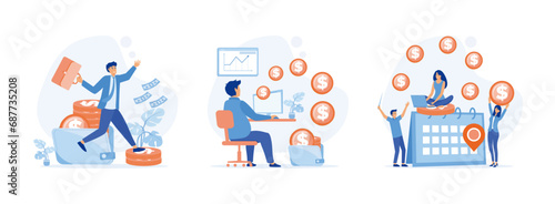Salary Payment concept. financial wage calculation, annual tax. Showing a group of people celebrating salary payment day. Salary payment 1 flat vector modern illustration 
