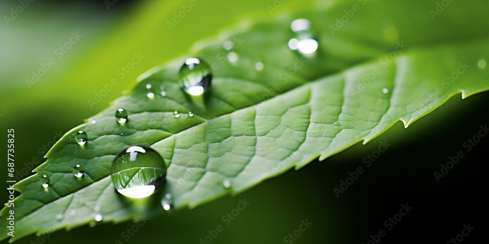 Pristine Water Droplets on Fresh Green Leaf. Generative ai Pristine Water Droplets on Fresh Green Leaf. Generative ai