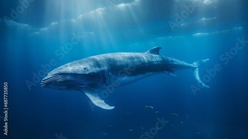 Majestic Blue Whale Swimming in Ocean Depths. Generative ai © Scrudje