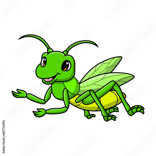 Cute grasshopper cartoon on white background