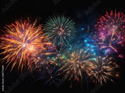 Beautiful multicolored fireworks on a black background © Romaboy