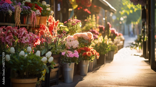 Flower Shop with Colorful Blooms Spilling onto the Sidewalk