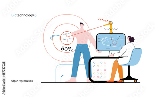 Bio Technology, Organ regeneration -modern flat vector concept illustration of a hand regenerating, futuristic technology. Metaphor of regenerative medicine and the body's ability to self-repair