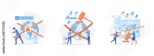 World economic sanctions. Protect International law. Country peace and security.Sanctions and economic or political export prohibition. Sanction set flat vector modern illustration