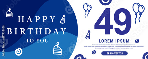 49 year celebration Creative Happy Birthday Text. Blue color decorative banner design, Vector illustration.