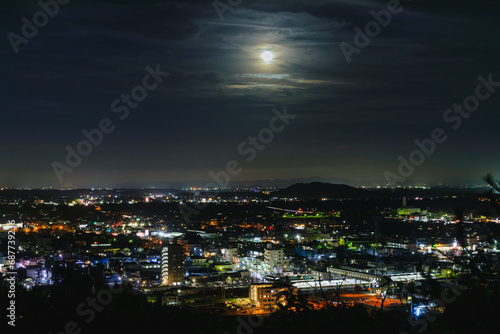 栃木県鹿沼市の夜景と満月