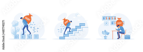 Debt burden, Crisis of high burden of consumer debt, Business debt - Businessman carrying. Debt burden set flat vector modern illustration  