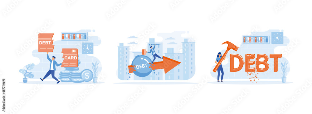 Trap of credit card debt concept, Fighting for profit, the heavy debt burden. Breaking debt set flat vector modern illustration Trap of credit card debt concept, Fighting for profit, the heavy debt burden. Breaking debt set flat vector modern illustration