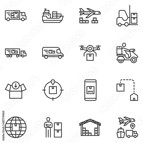 logistics icons . line vector illustration , transportation, supply, business product  industry