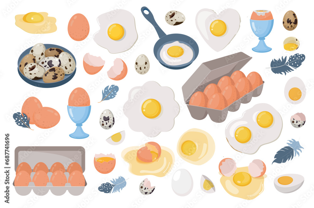 A SET OF CHICKEN AND QUAIL EGGS A SET OF CHICKEN AND QUAIL EGGS