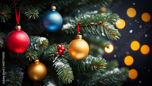 Colorful Christmas Ornaments on Fir Branches 12