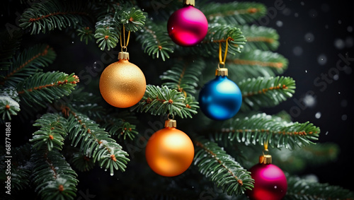 Colorful Christmas Ornaments on Fir Branches 24