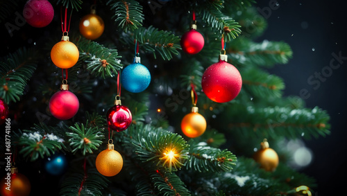 Colorful Christmas Ornaments on Fir Branches 30