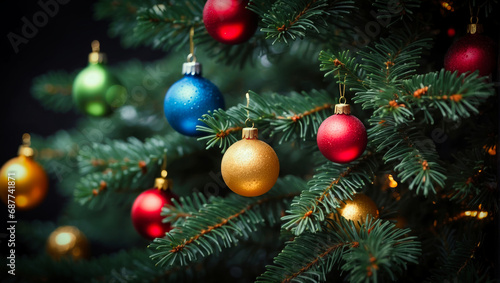 Colorful Christmas Ornaments on Fir Branches 33