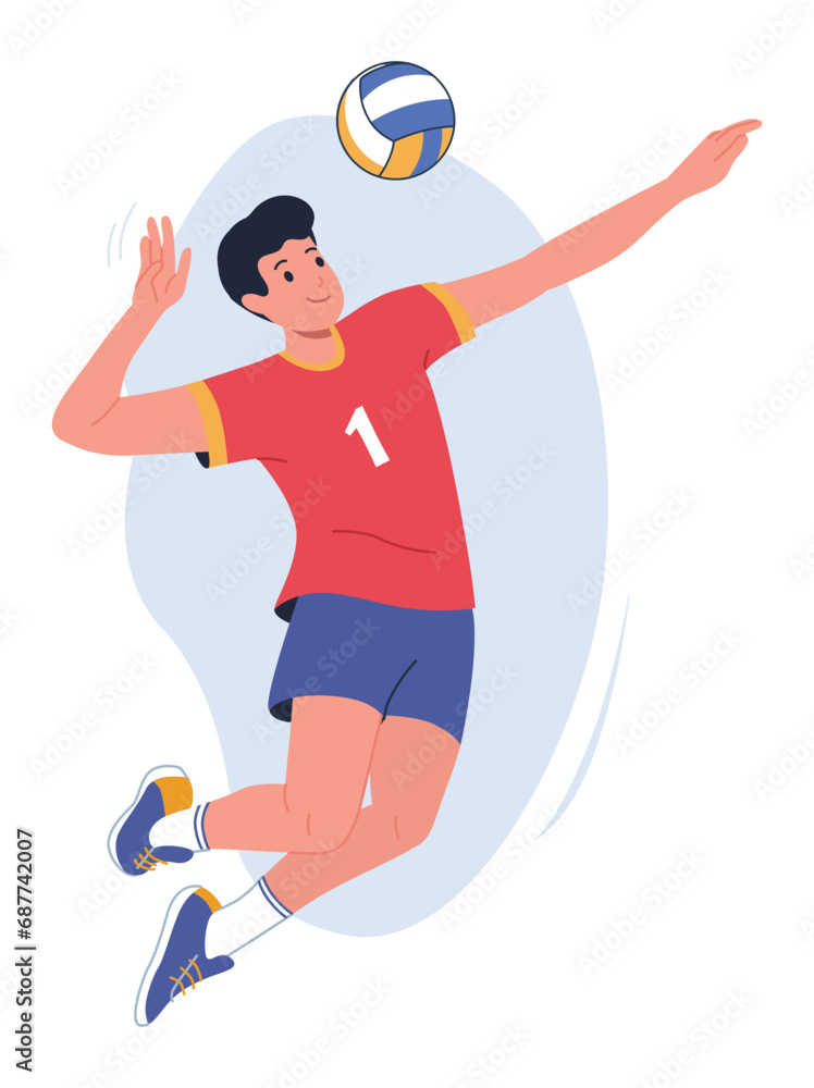 The volleyball player hits the ball