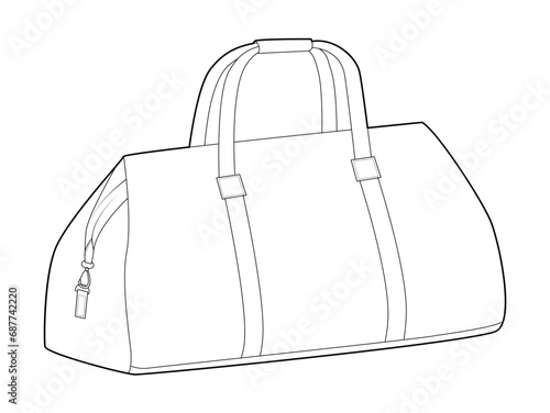 Weekender bowling silhouette bag. Fashion accessory technical illustration. Vector satchel front 3-4 view for Men, women, unisex style, flat handbag CAD mockup sketch outline isolated