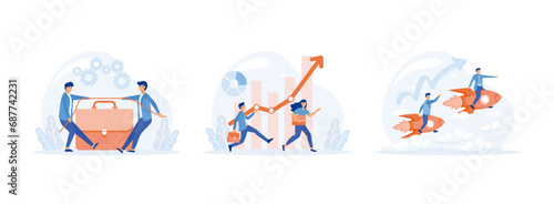 People on business competition. Business people competitive with business on target graph. Leadership to win business competition. Business competition set flat vector modern illustration   