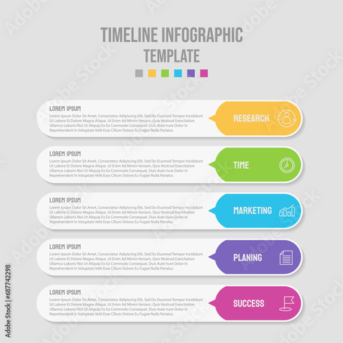 Five section infographic diagram, vertical process chart template with five heading banners