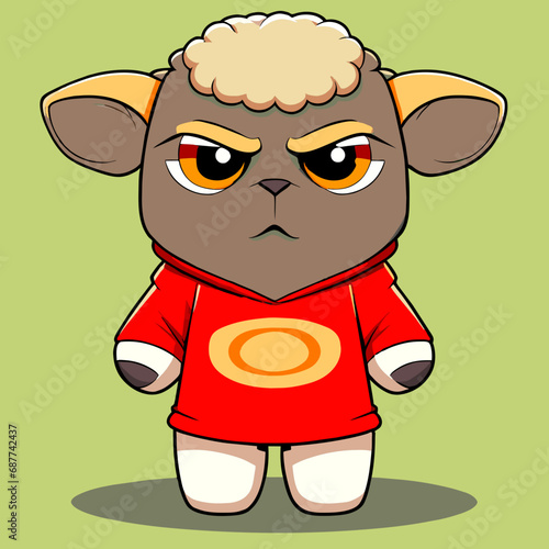 Angry Sheep ,bodysuit ,  Hood Shirt, Big eye Red, cute, stand ,full body photo