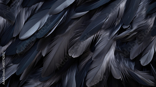 Black down feathers creating a background, showcasing the delicate beauty of bird feathers