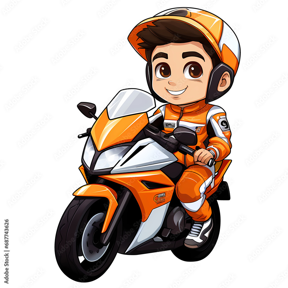 Obraz premium Cute Boy Racer Motorcycle Clipart Illustration
