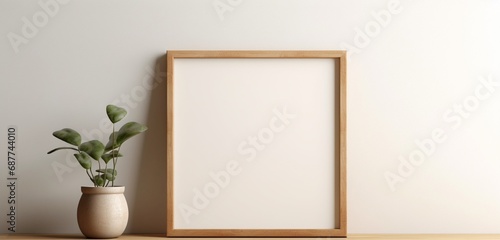 a blank wooden frame casts a shadow on a neutral background, providing a clean slate for creativity. The empty mockup creates a space for inspiration, with potential waiting to be unlocked.