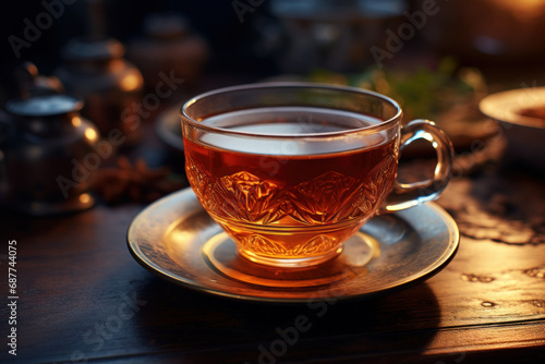 A cup of herbal tea, a desperate remedy for the sleepless night. Generative Ai.