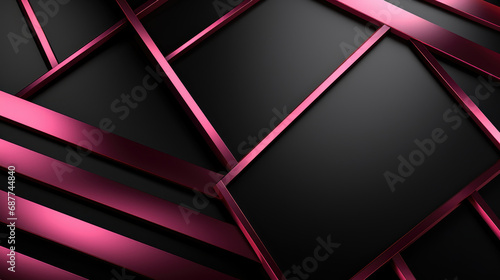 Modern background featuringg diagonal black and pink lines or stripes with a 3D effect and a metallic sheen.