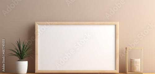 Empty mockup of a wooden frame against a soft gradient wall, creating an inviting canvas for imaginative artwork.