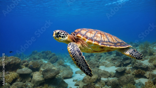 The sea turtle which swims