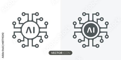 Artificial intelligence AI processor chip icon set.Mini AI CPU icon in flat style for graphic design, logo, web site, social media. Vector illustration.