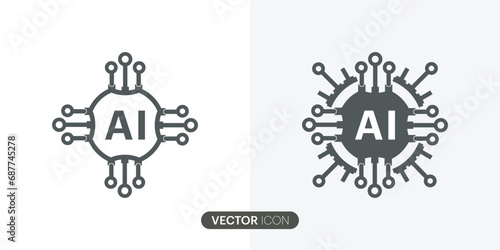 Artificial intelligence AI processor chip icon set.Mini AI CPU icon in flat style for graphic design, logo, web site, social media. Vector illustration.