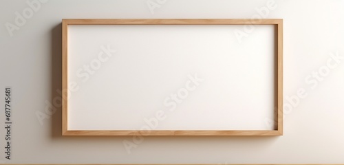 Subtle wooden frame casting a shadow on a neutral background, creating an elegant space for creative exploration. Empty mockup.