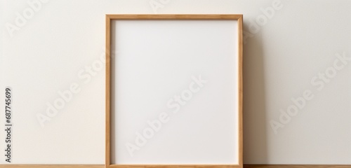 Subtle wooden frame showcasing an empty canvas against a neutral background. Simple and elegant mockup.