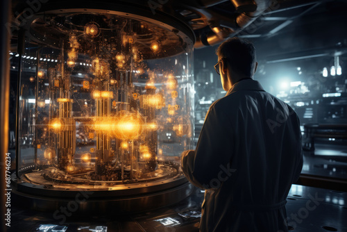A nuclear engineer overseeing the loading of fresh fuel into a reactor, illustrating the precision and expertise involved in nuclear operations. Concept of nuclear plant operations. Generative Ai.