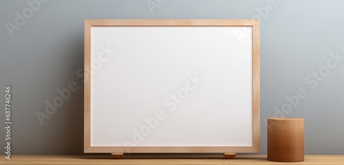 Wooden frame showcasing an empty canvas against a subtle gradient backdrop. Empty mockup with contemporary flair.