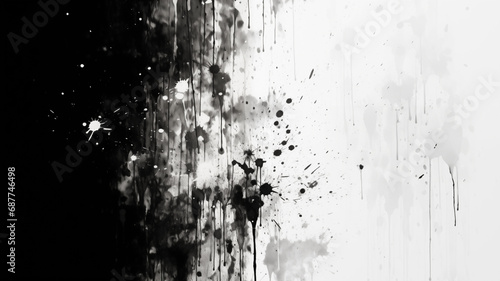 Monochrome abstract paint brush background, black and white minimal textured wallpaper art, copy space for text photo